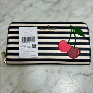 NWT Kate Spade New York Double Cherry Striped Wallet